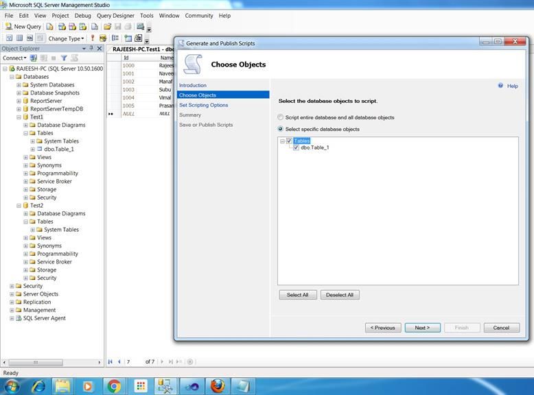 Select specific database objects